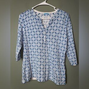 J. McLaughlin Women’s 3/4 Sleeve Blue/White‎ Shirt Size Medium